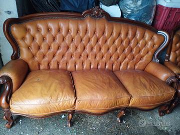 completa seduta di divani in pelle stile anni 50