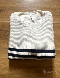 Maglione bianco a righe blu oversize da donna