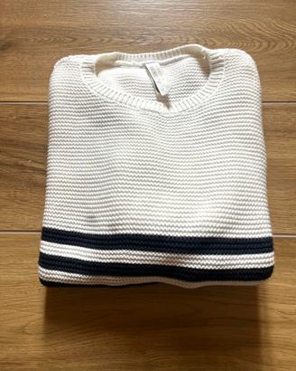 Maglione bianco a righe blu oversize da donna