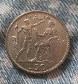 Moneta Vittorio Emanuele III 20 Lire 1928 Littore