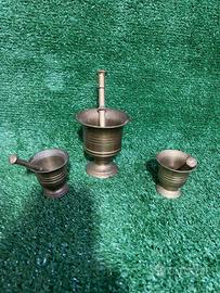 Tris di Mortai Vintage in Ottone Massiccio