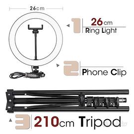 Ring Light 26cm + Treppiede 210cm Professionale