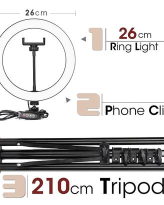 Ring Light 26cm + Treppiede 210cm Professionale