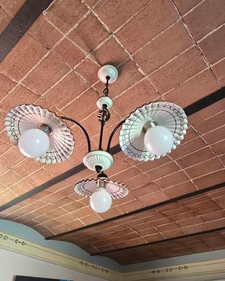 Lampadario ceramica e ferro battuto 