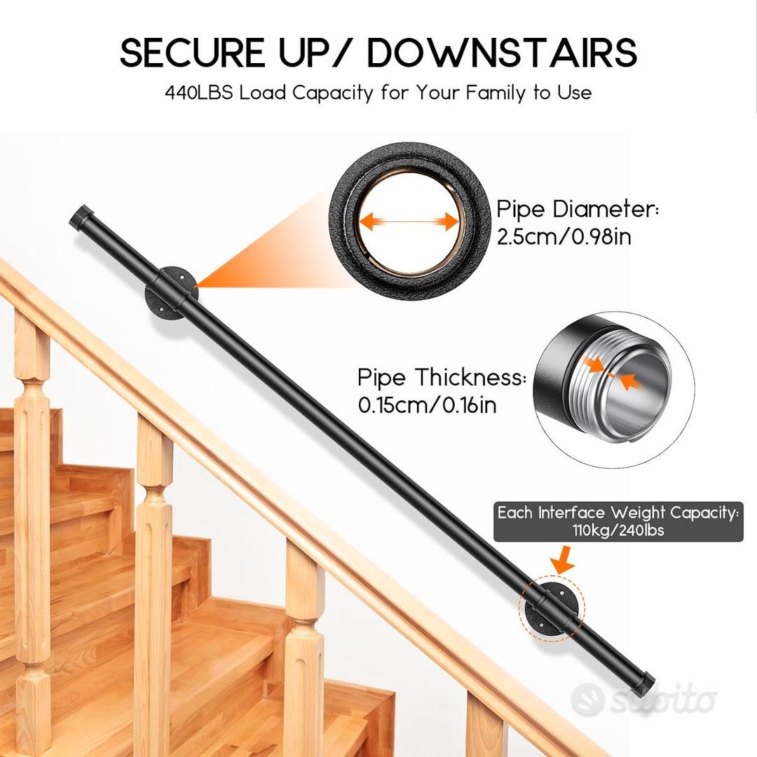 Corrimano per Scale Interne Passamano Kit Binario A Parete Interna per  Scala - Ingresso/Bagno/Cortile, Disabili Anziani Scala di Sicurezza per  Bambini