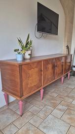 Credenza Vintage Anni 50 Radica e Piedini Rosa