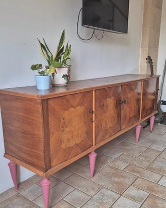Credenza Vintage Anni 50 Radica e Piedini Rosa