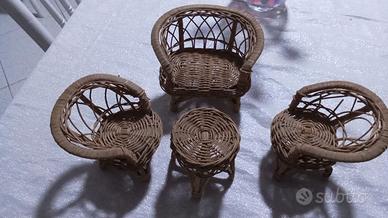 Antico Salottino in Vimini per Bambole – Set 4 Pez