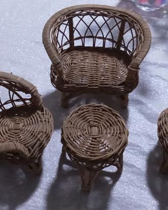 Antico Salottino in Vimini per Bambole – Set 4 Pez