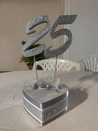 Topper a forma di cuore numero 25 glitter argento