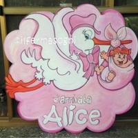 Annuncio nascita, cicogna in legno