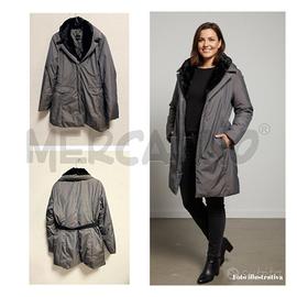 PIUMINO D PENNY BLACK GRIGIO LUNGO CON COLLO NERO