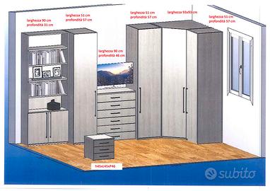 Composizione armadio cassettiera e libreria