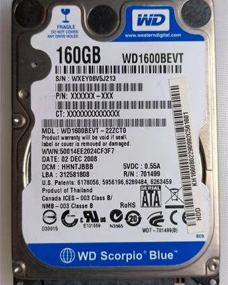 Hard disk 160GByte 2.5" SATA Western Digital BLUE