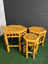 Set di tavolini a incastroBamboo e rattan Vintage 