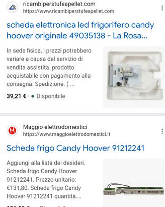 scheda  frigorifero candy