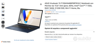 ASUS Vivobook 15, i7 150U, 16GB, 512GB SSD NUOVO