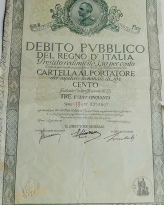 cartella al portatore Lire 100/1934