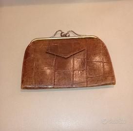 Pochette/portamonete vintage in pelle stampa cocco
