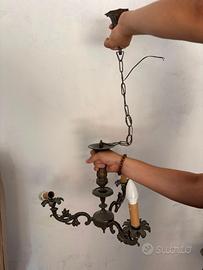 Lampadario vintage a 3 luci in metallo