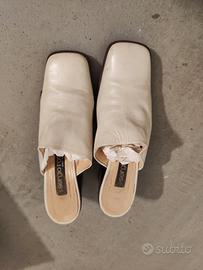 ciabatte  vera pelle panna  con tacco medio