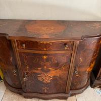 Credenza Bombata Anni 50 Radica di Noce Intarsiata