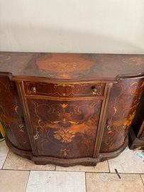 Credenza Bombata Anni 50 Radica di Noce Intarsiata