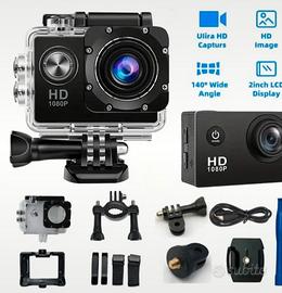 action camera, nuova e completa di tanti accessori