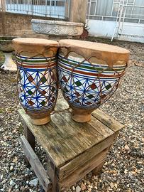Coppia di bongos tradizionale ceramica e pelle