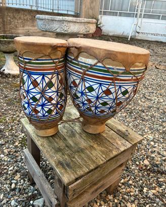 Coppia di bongos tradizionale ceramica e pelle