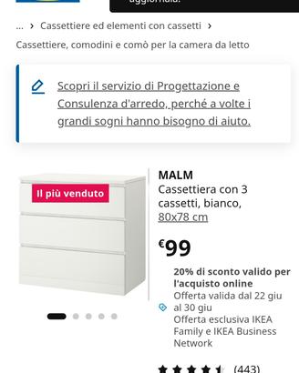 Cassettiera IKEA Malm 3 cass.