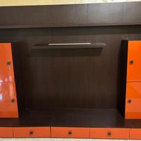 Blocco unico parete attrezzata+libreria+divano