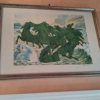 ALIGI SASSU litografia -  Cavalli in spiaggia 