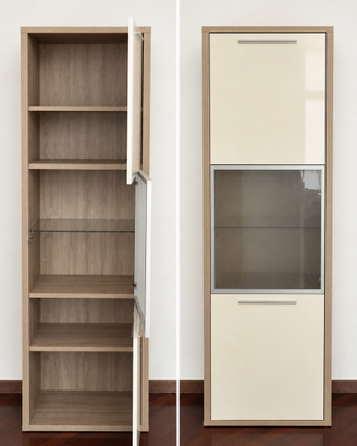 Vetrina moderna effetto rovere e ante color avorio