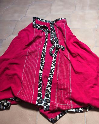 Mantello rosso costume di Carnevale bordo leoparda