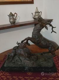 scultura  cervi bronzo e marmo