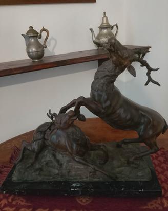 scultura  cervi bronzo e marmo