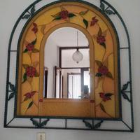 Specchiera con consolle in vetro e ferro battuto