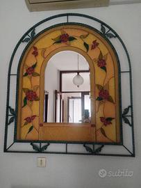 Specchiera con consolle in vetro e ferro battuto
