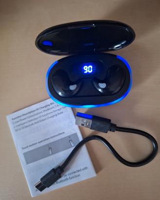 Auricolari wireless Nero senza fili con custodia