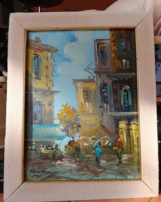 Quadro Olio su Tela Paesaggio Cittadino Firmato