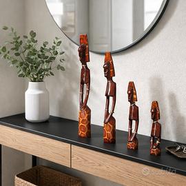 Statue tribali africane in legno set 4 pezzi
