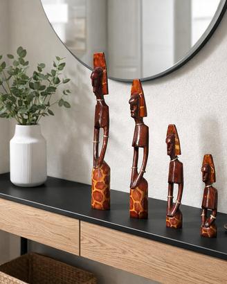 Statue tribali africane in legno set 4 pezzi