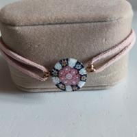 Bracciale con murrina in vetro di Murano e pelle