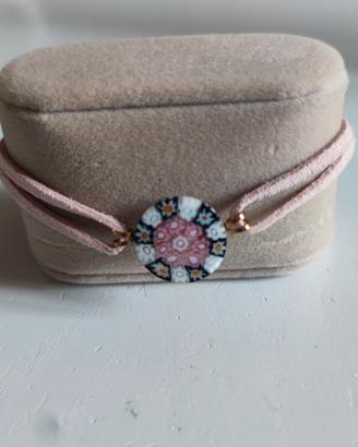 Bracciale con murrina in vetro di Murano e pelle