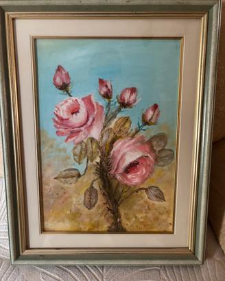 Quadro olio su tela rose - firmato migliorini con