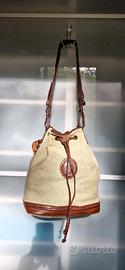 Borsa secchiello in cuoio e lino grezzo