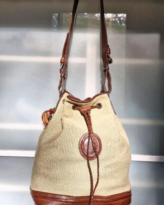 Borsa secchiello in cuoio e lino grezzo