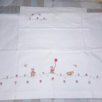 Lenzuolo per carrozzina ricamato a mano 