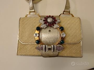 Borsa MIU MIU in raffia e pelle oro